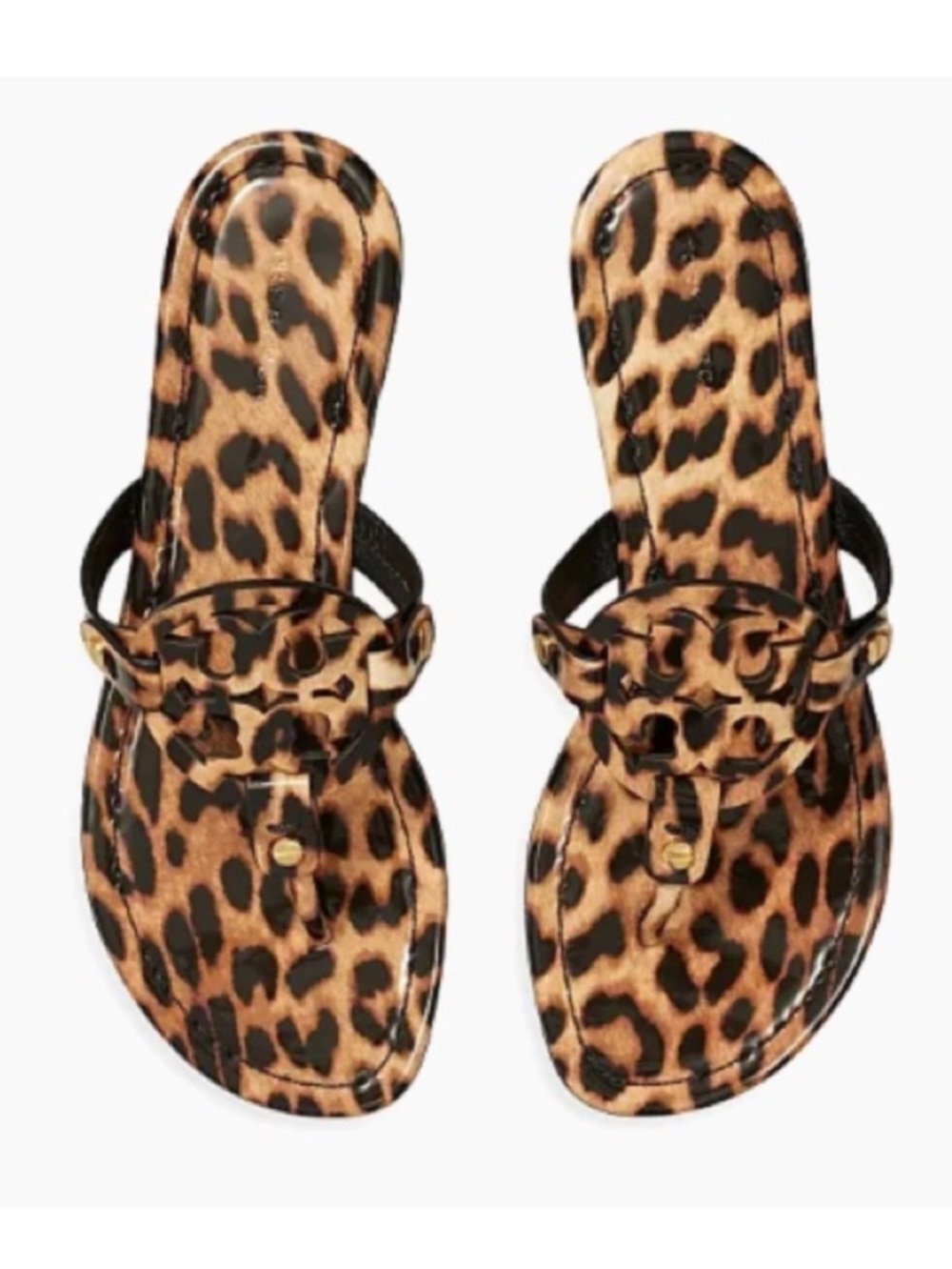 Tory Burch Miller Leather Leopard Print Sandals Brown Black Size 9 - Picture 5 of 9
